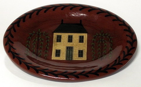 Oval Platter with House and Weeping Trees