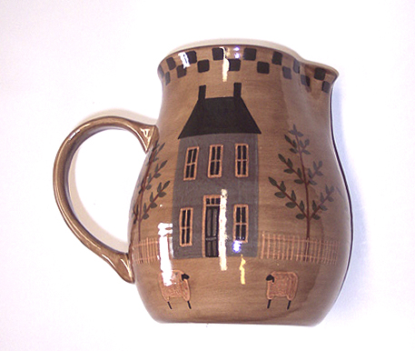 Pitcher with Country Scene and Blue House