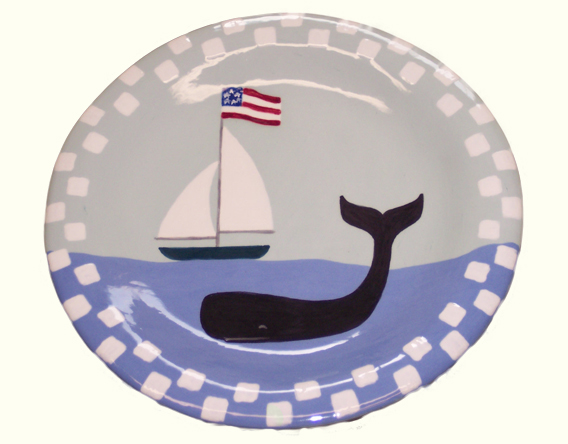 Round Plate with Sailboat and Whale