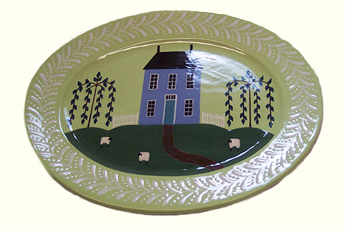 Oval Platter with House Country Scene