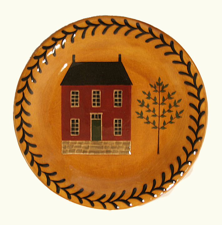 Round Plate with Red House and Tree